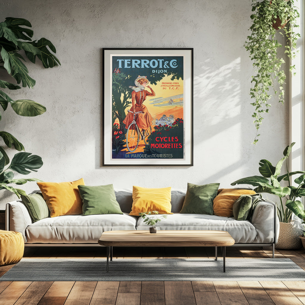 Hochauflösender Druck - A4, A3...20x30 Zoll... Fahrräder Motorräder, Terrot und C, Dijon du TCF, La Marque Des Touristes - Vintage Fahrradwerbeplakat