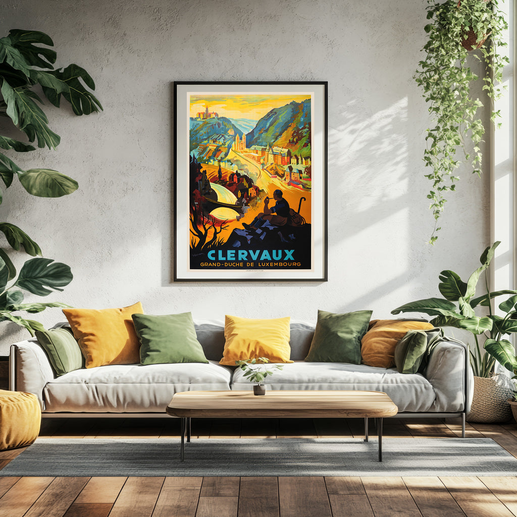 Hi-Res Print - A4, A3...20x30 Zoll... Werbeplakat für Clerf - Großherzogtum, Luxemburg, 1935 - Vintage-Reiseplakat
