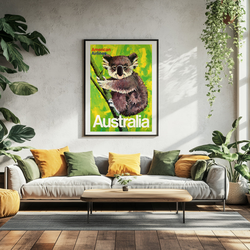 Hi-Res Print - A4, A3...20x30 Zoll... American Airlines, Australien, 1970, Koala - Vintage Airline Poster