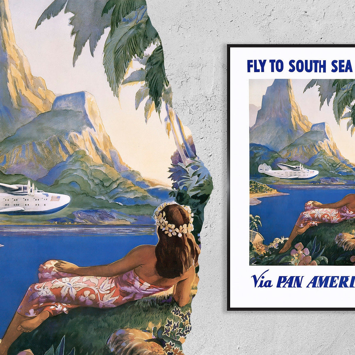 Vintage Fine Art Poster – A4, A1...20x30 inch... Pan Am (Pan America) – Fliegen Sie zu den Südseeinseln – Vintage-Flugreisen-Druck