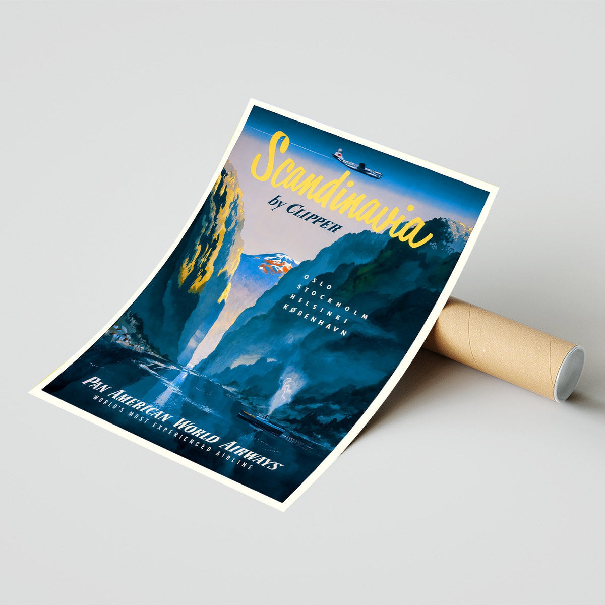 Hi-Res Print - A4, A3...20x30 Zoll... Pan Am (Pan American World Airways) Skandinavien - Vintage Fluglinien-Reiseplakat