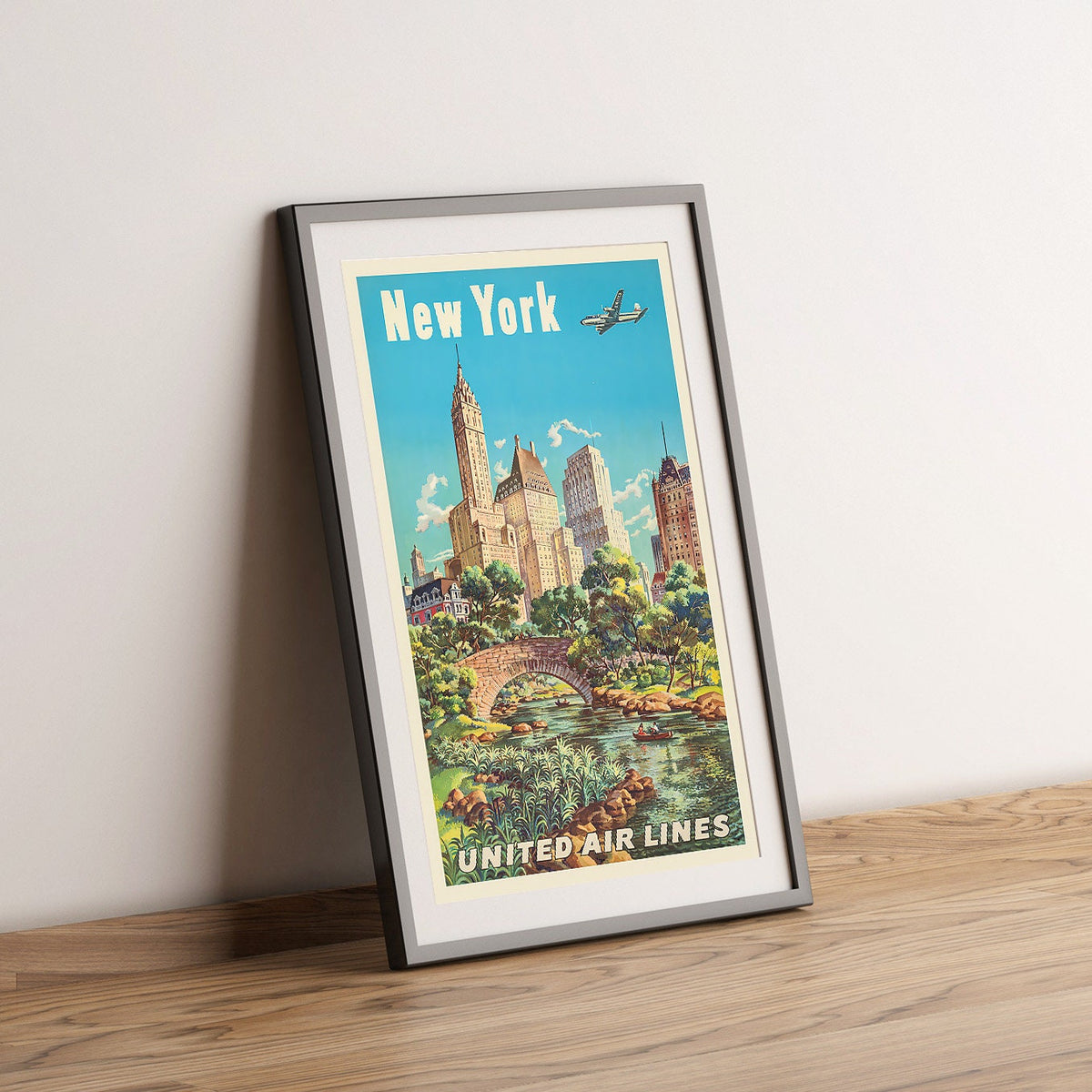 Vintage Kunstdruck Poster - A4, A1...20x30 Zoll... New York - United Airlines - Vintage Airline Travel Print