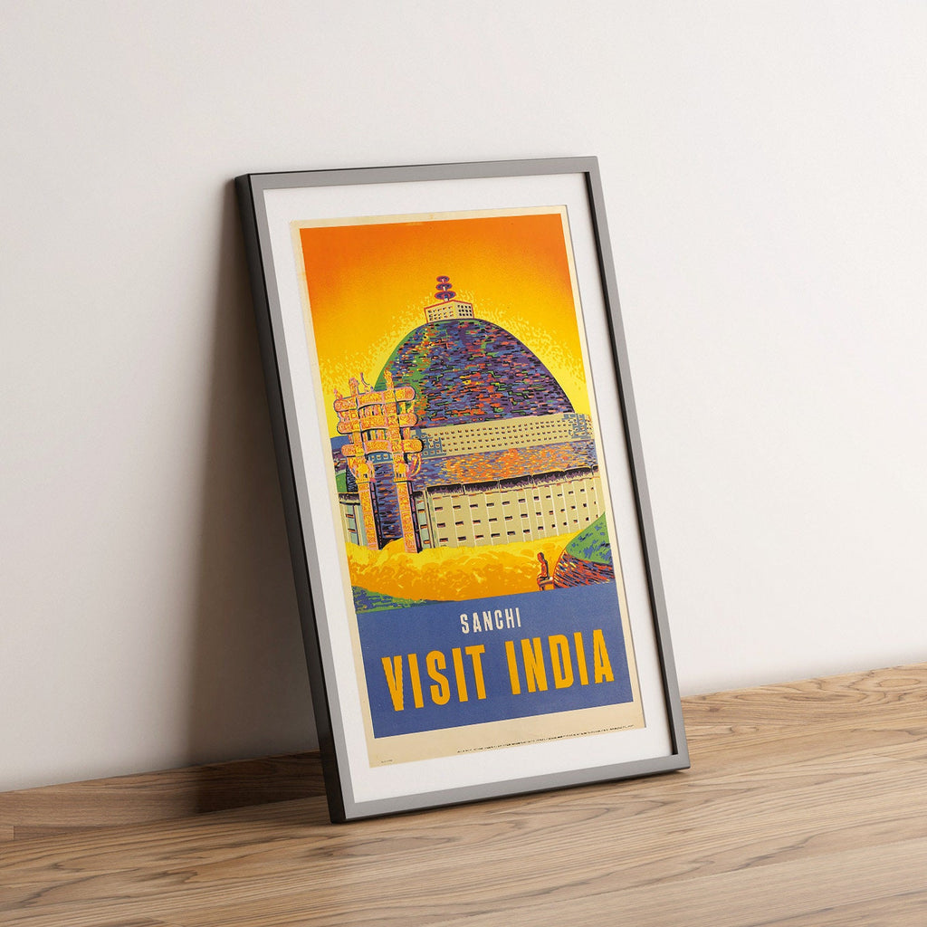 Hochauflösender Druck – A4, A3...20x30 Zoll... Sanchi, Visit India – Vintage Reiseplakat