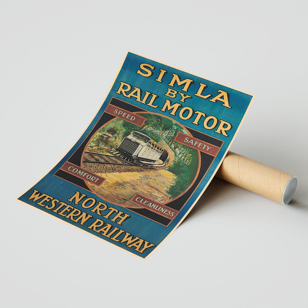 Hi-Res Print - A4, A3...20x30 inch... Simla By Rail Motor, Visit India - Vintage Travel Poster