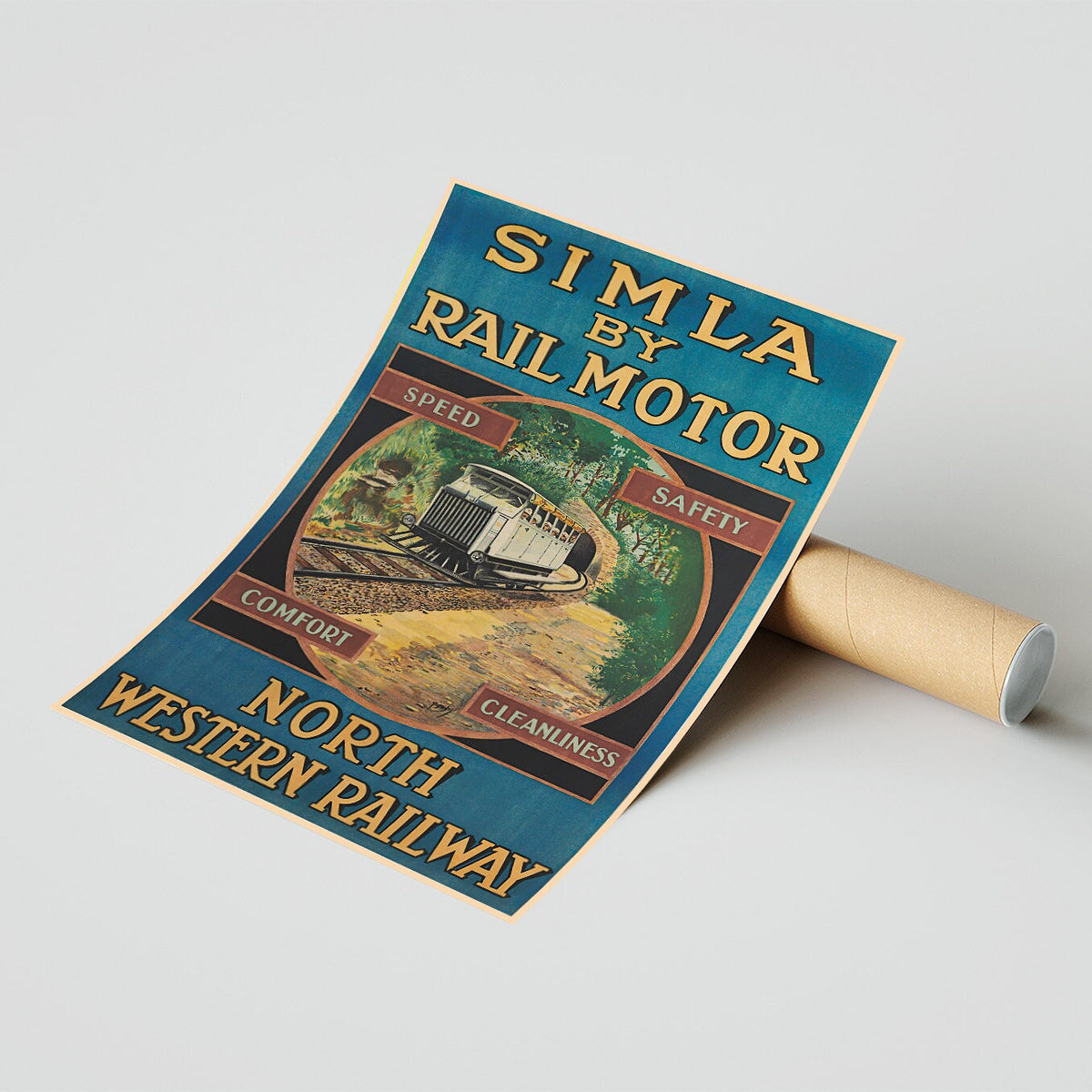 Hi-Res Print - A4, A3...20x30 inch... Simla By Rail Motor, Visit India - Vintage Travel Poster