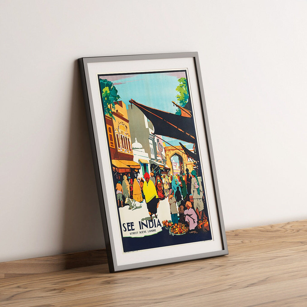 Vintage Fine Art Poster - A4, A1...20x30 Zoll... Straßenszene Lahore, See India - Vintage Reiseplakat