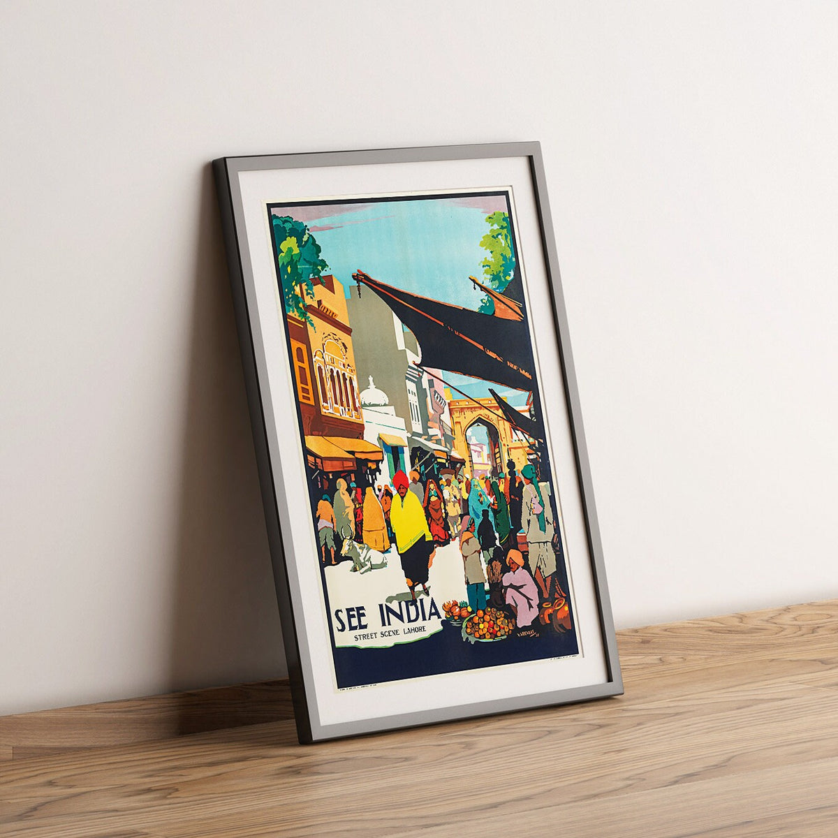 Vintage Fine Art Poster - A4, A1...20x30 Zoll... Straßenszene Lahore, See India - Vintage Reiseplakat