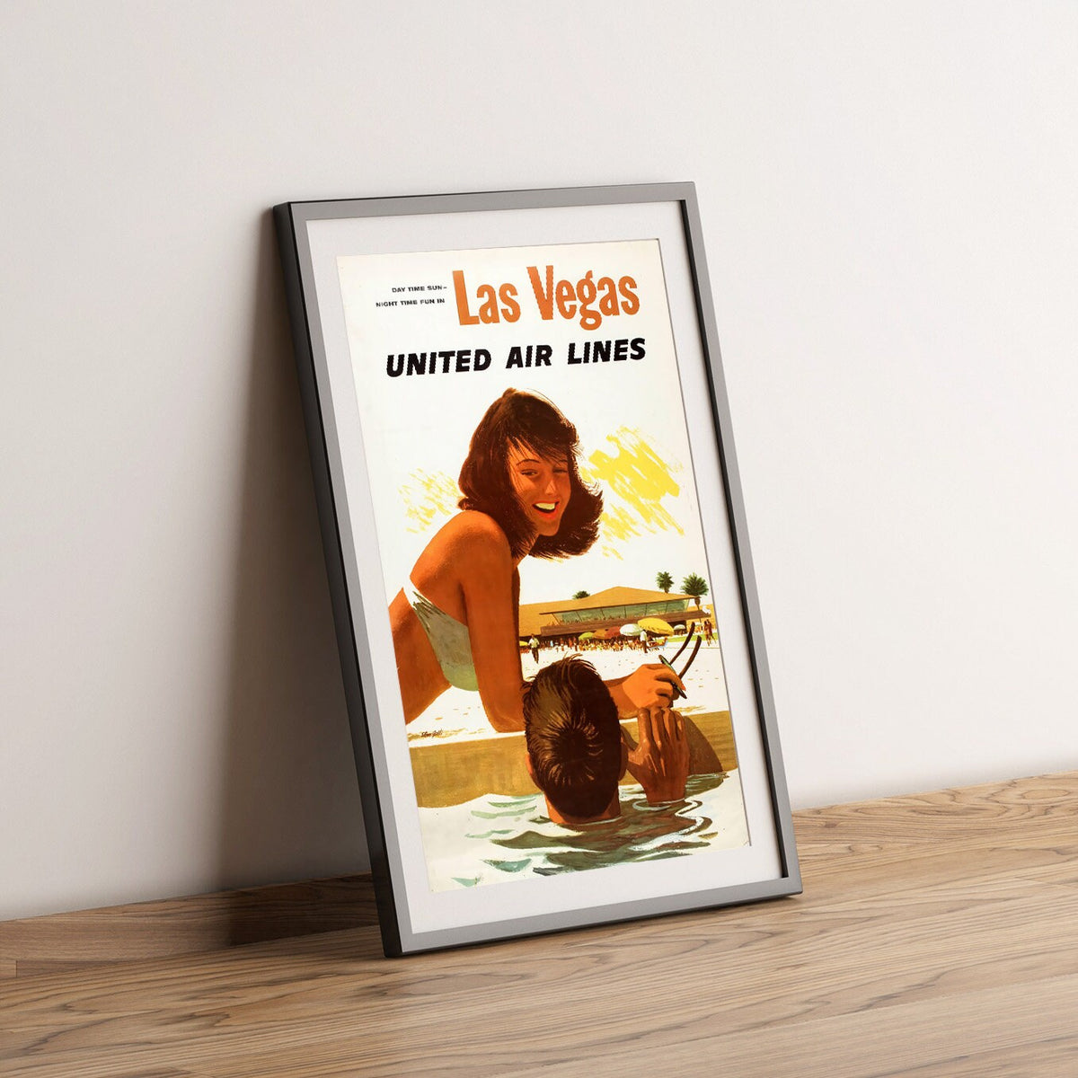 Hochauflösender Druck – A4, A3... 20x30 Zoll... Las Vegas United Air Lines Poster Tag Sonne Nacht – Vintage Airline Poster
