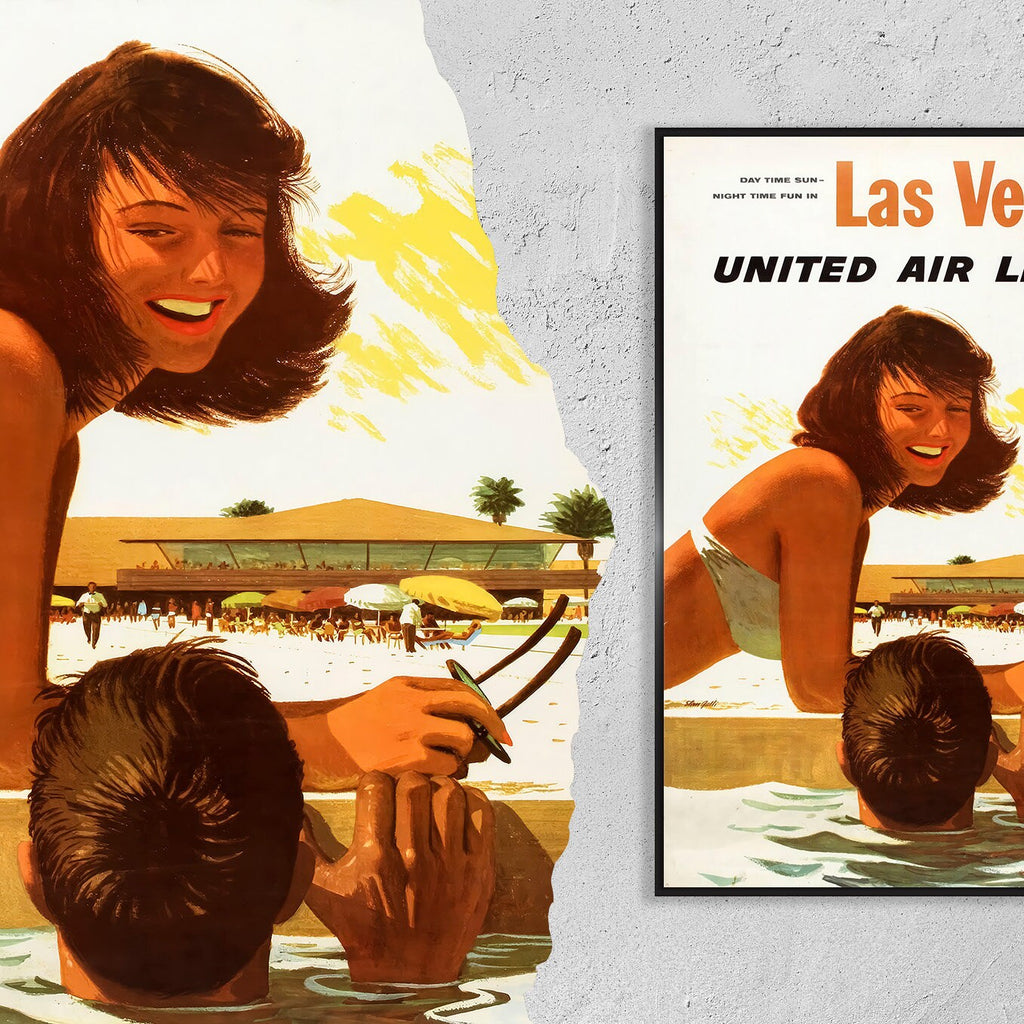 Hochauflösender Druck – A4, A3... 20x30 Zoll... Las Vegas United Air Lines Poster Tag Sonne Nacht – Vintage Airline Poster