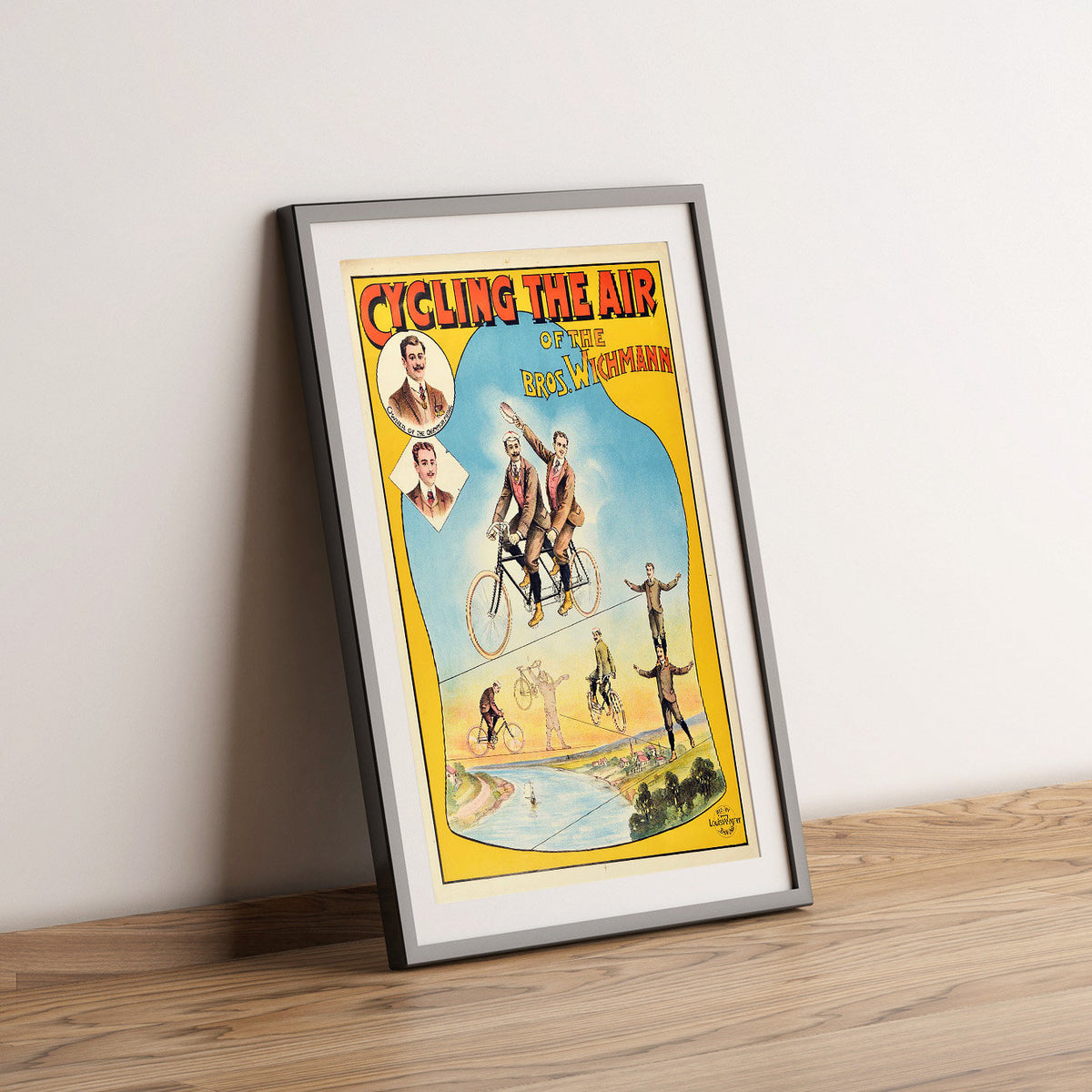 Hi-Res Print - A4, A3...20x30 Zoll... Radsport, The Air Bros Wichmann Design, 1905 - Antikes Zirkus-Werbeplakat