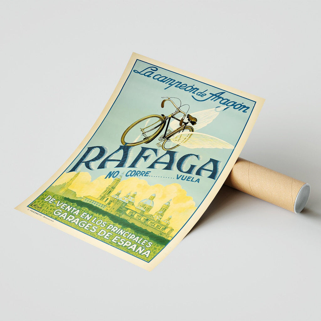 Hochauflösender Druck – A4, A3... 20x30 Zoll... Rafaga Vuelta Aragon Champion Spanien, 1930 – Vintage-Fahrradwerbeplakat