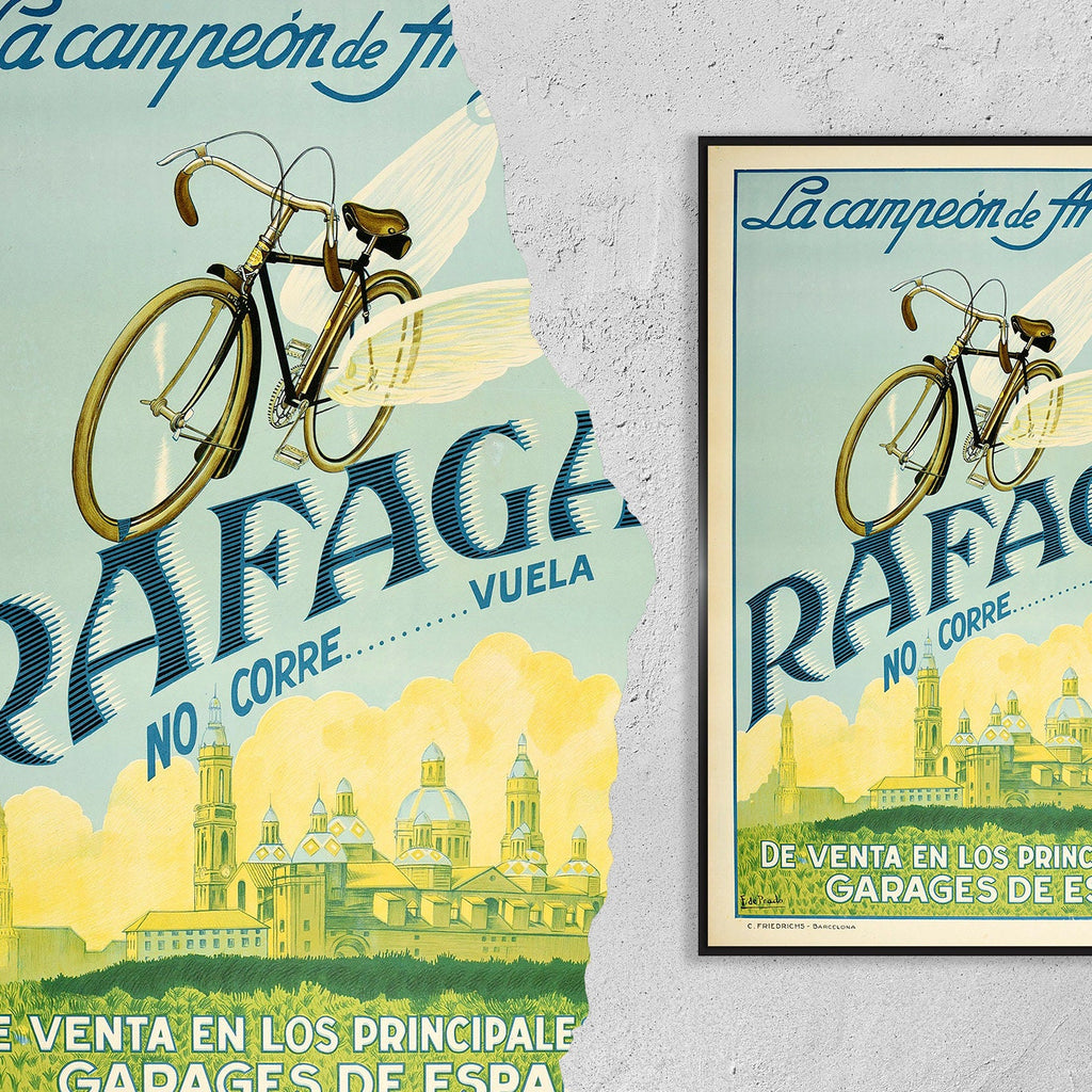 Hochauflösender Druck – A4, A3... 20x30 Zoll... Rafaga Vuelta Aragon Champion Spanien, 1930 – Vintage-Fahrradwerbeplakat