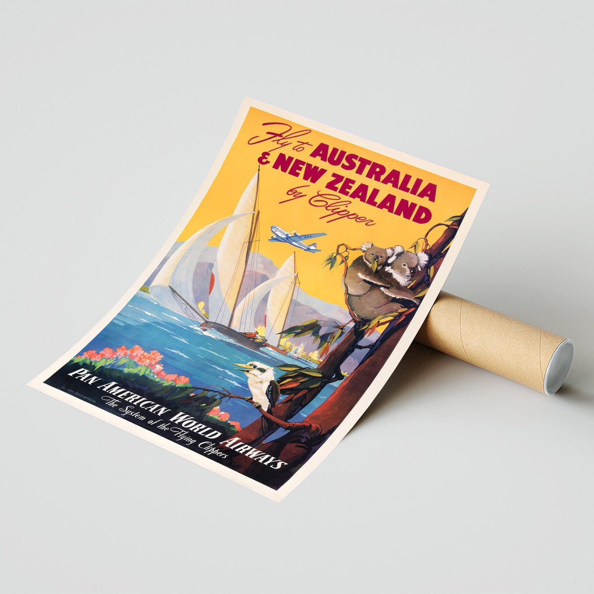 Vintage Fine Art Poster - A4, A1...20x30 Zoll... Pan American - Australien Neuseeland - Vintage Fluglinien-Druck