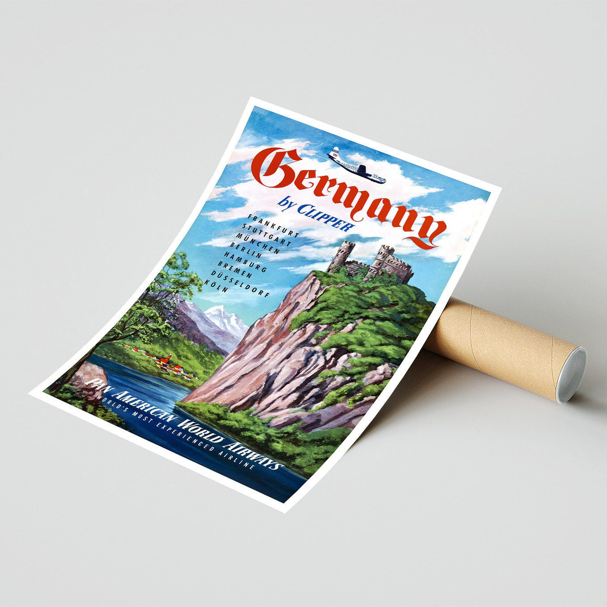 Vintage Fine Art Poster - DIN A4, DIN A1...70x100 cm... Pan American World Airways - Besuchen Sie Deutschland - Vintage Airline-Druck