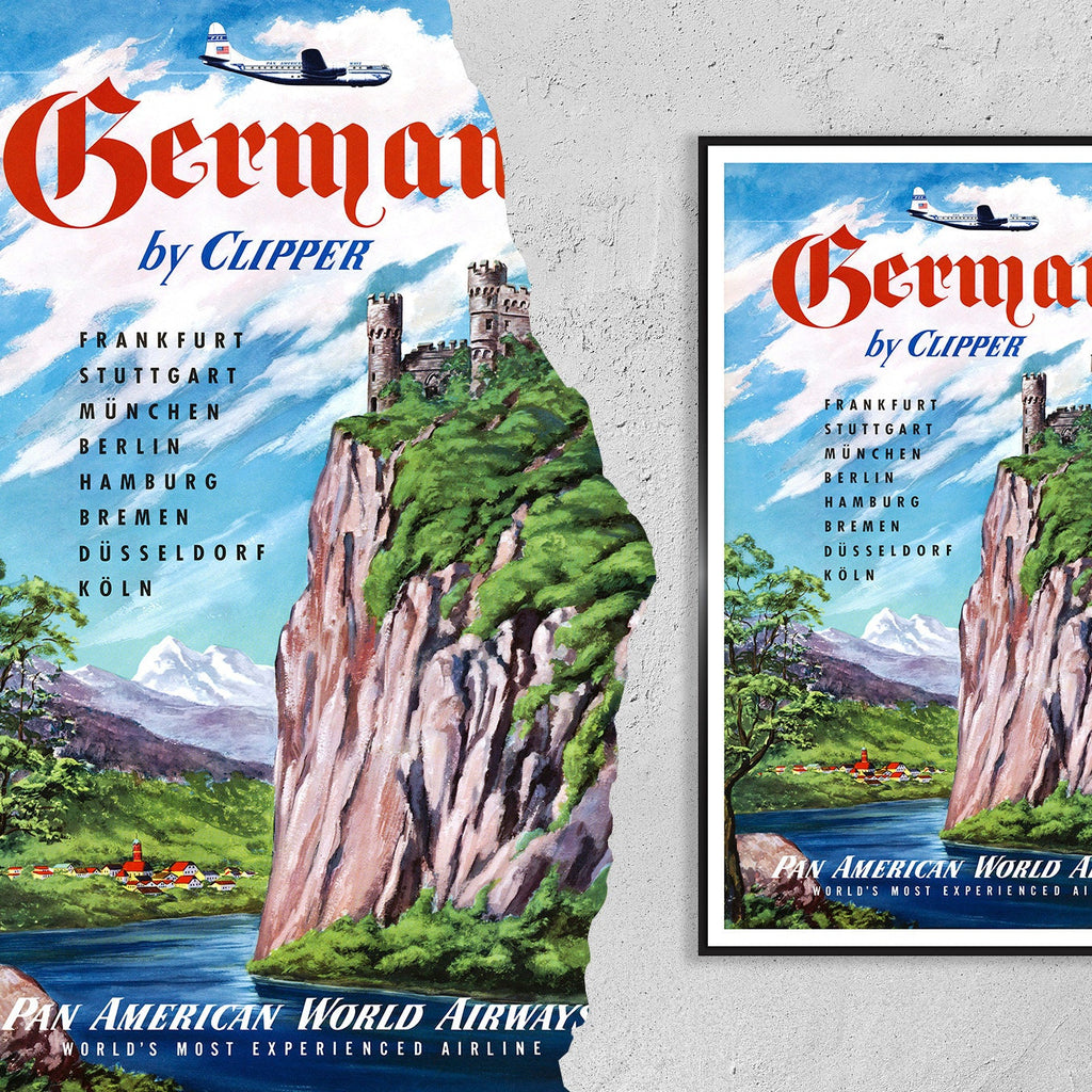 Vintage Fine Art Poster - DIN A4, DIN A1...70x100 cm... Pan American World Airways - Besuchen Sie Deutschland - Vintage Airline-Druck