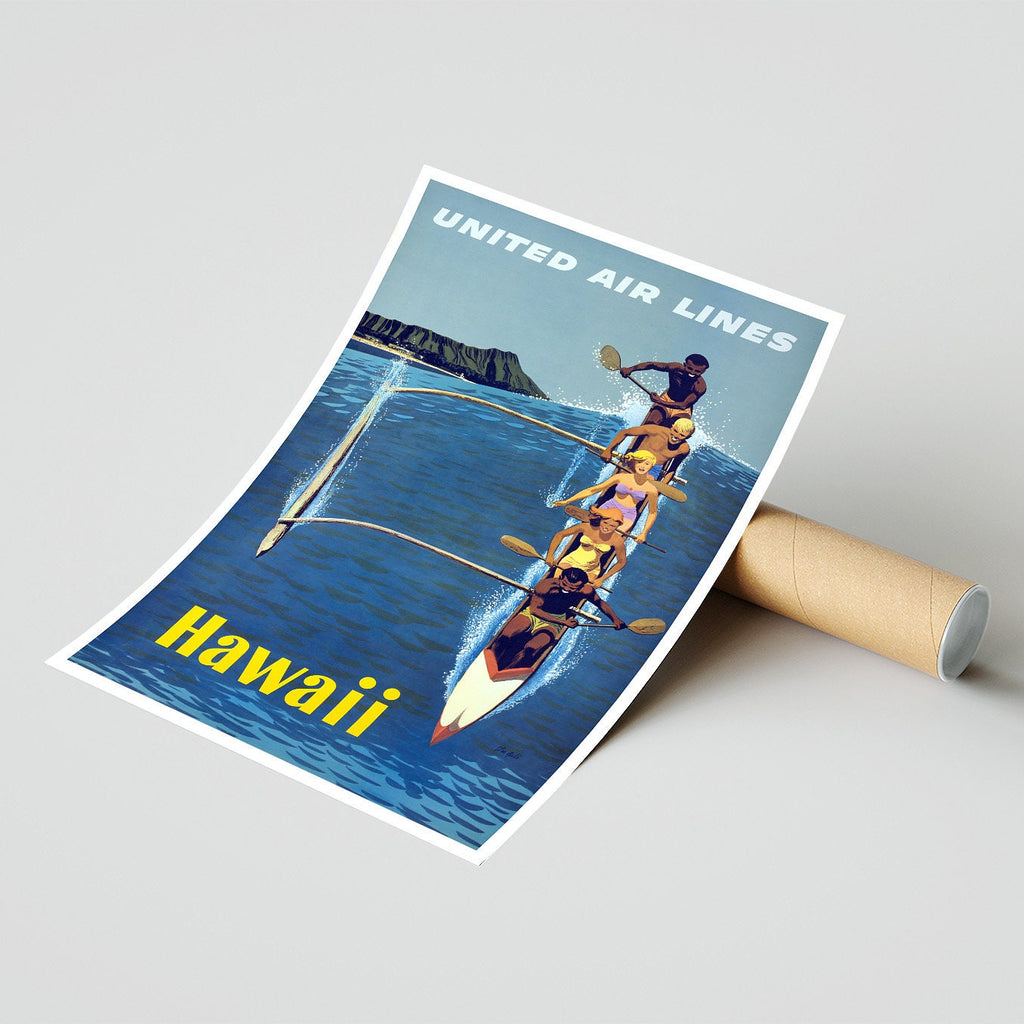 Hi-Res Druck - A4, A3...20x30 Zoll... United Air Line, Visit Hawaii - Vintage Airline Poster