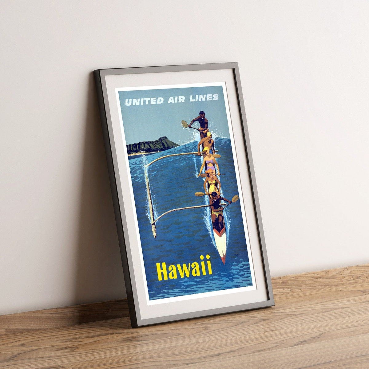 Hi-Res Druck - A4, A3...20x30 Zoll... United Air Line, Visit Hawaii - Vintage Airline Poster