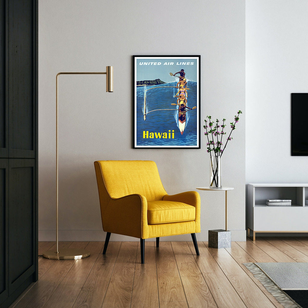 Hi-Res Druck - A4, A3...20x30 Zoll... United Air Line, Visit Hawaii - Vintage Airline Poster