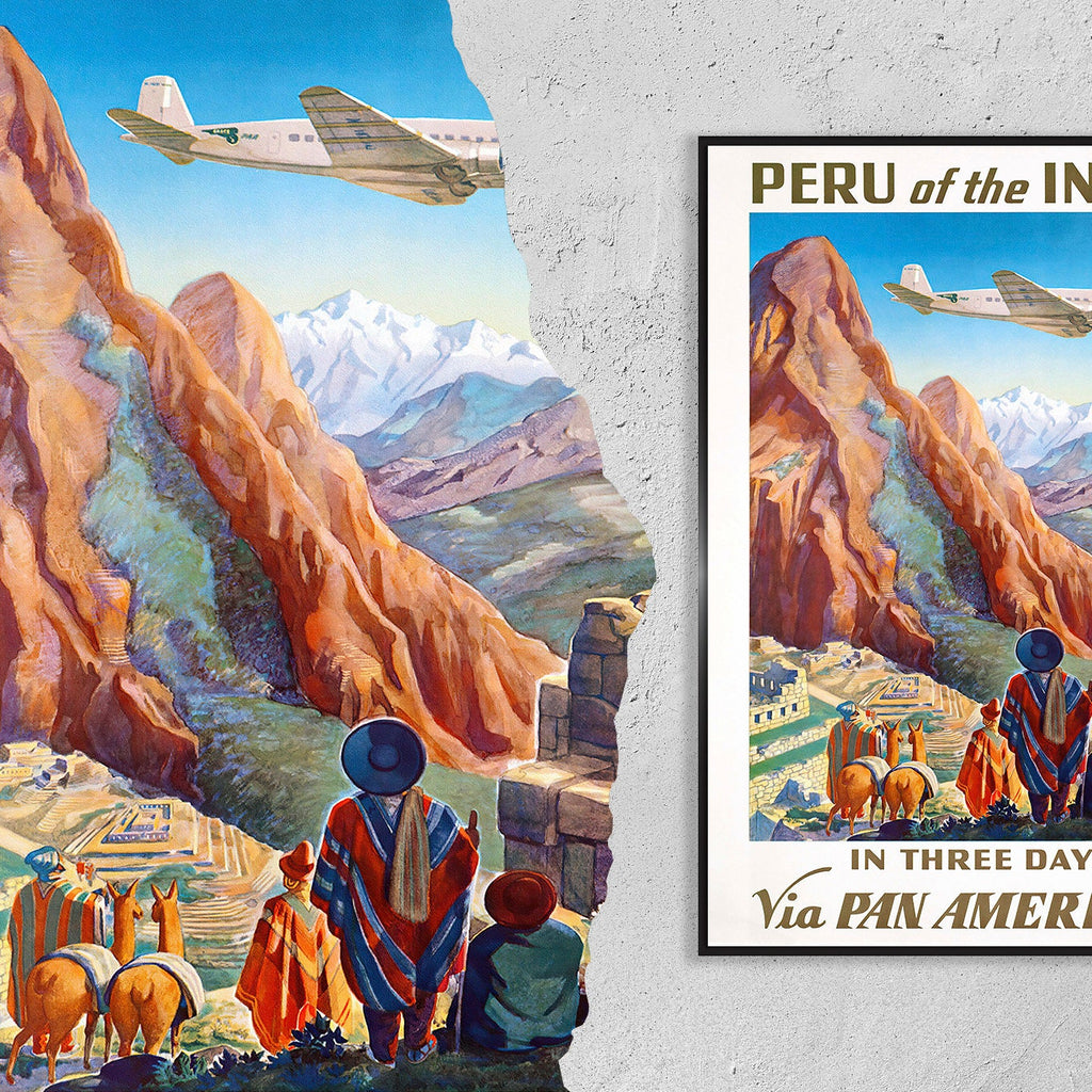 Vintage-Kunstdruckplakat – A4, A1... 20x30 Zoll... Pan American World Airways – Peru in drei Tagen besuchen – Vintage-Fluglinienplakat