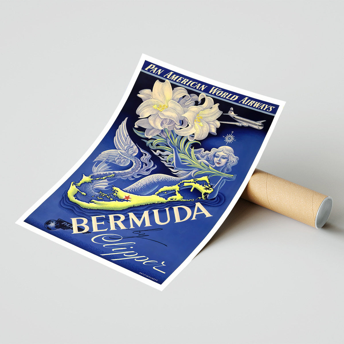 Vintage Kunstdruck Poster - A4, A1...20x30 inch... Pan American World Airways - Visit Bermuda - Vintage Airline Print