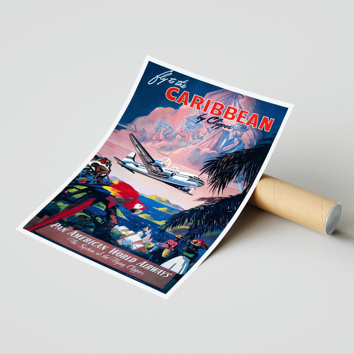 Vintage Kunstdruck-Poster – A4, A1...20x30 Zoll... Pan American World Airways – Fliegen Sie in die Karibik – Vintage Airline-Druck