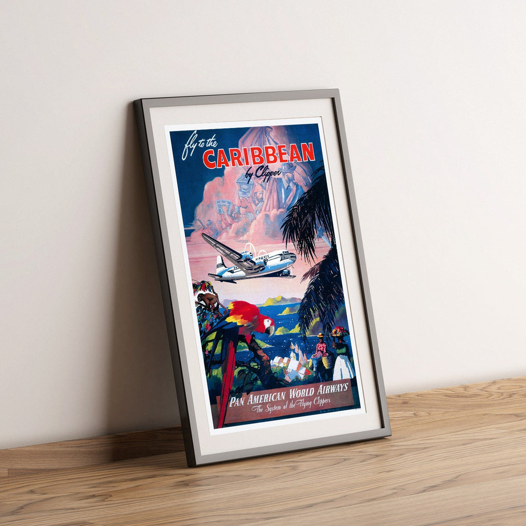 Vintage Kunstdruck-Poster – A4, A1...20x30 Zoll... Pan American World Airways – Fliegen Sie in die Karibik – Vintage Airline-Druck