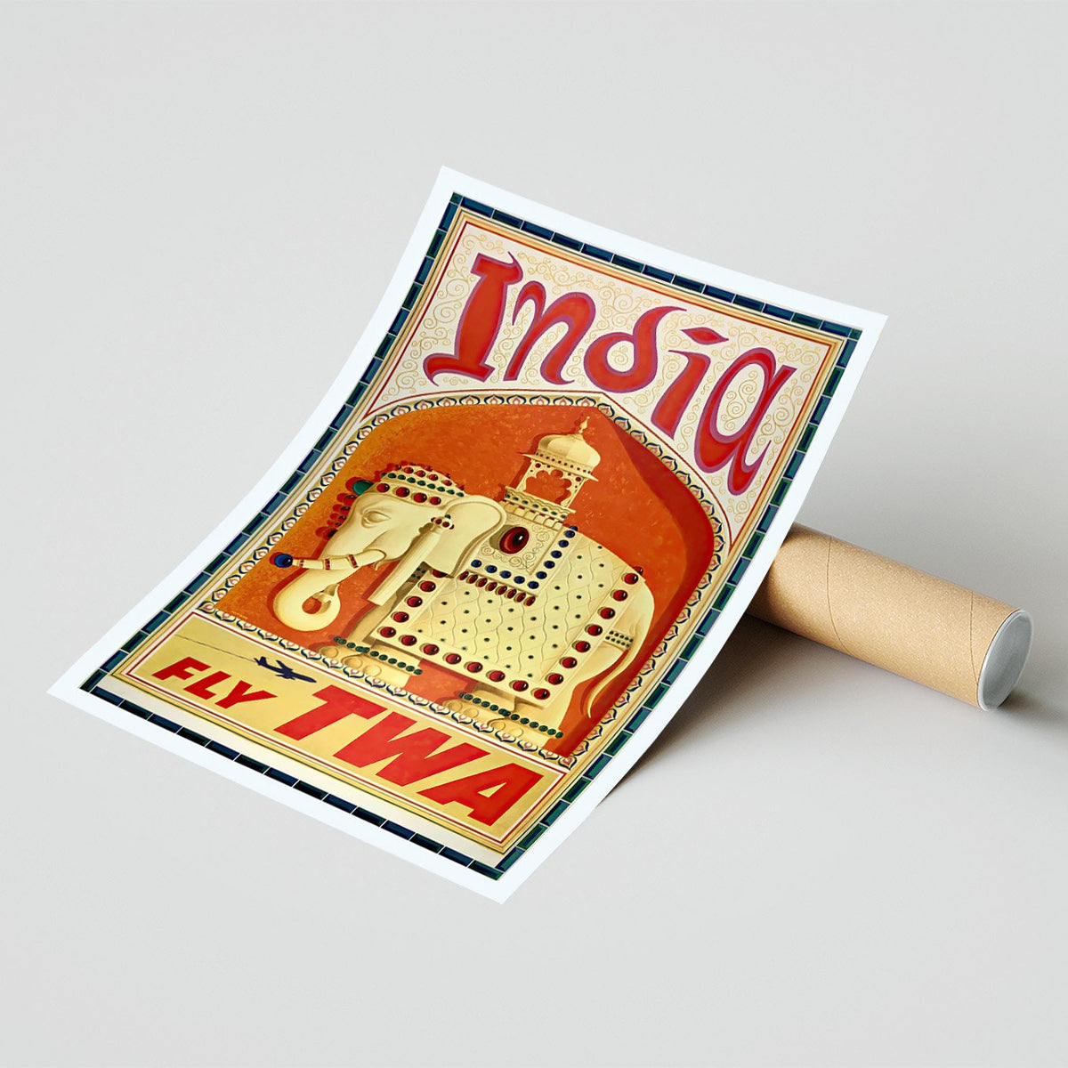 Hi-Res Druck - A4, A3...20x30 Zoll... Fly TWA, Visit India - Vintage Airline Poster