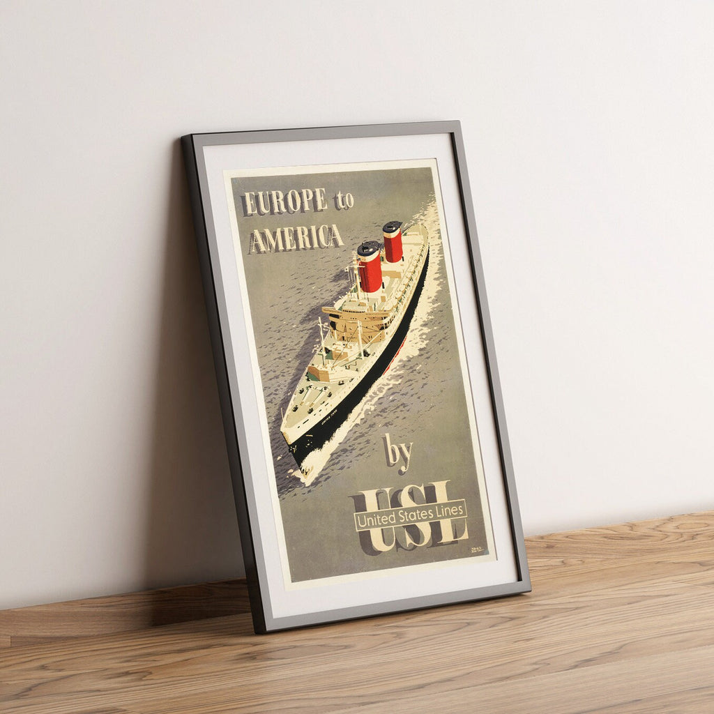 Hochauflösender Druck - A4, A3...20x30 Zoll... Europa nach Amerika, von United States Lines - Vintage-Schiffsposter