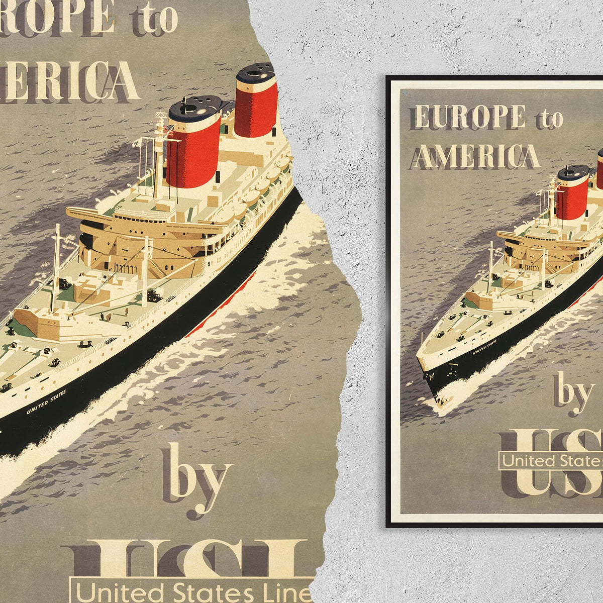 Hochauflösender Druck - A4, A3...20x30 Zoll... Europa nach Amerika, von United States Lines - Vintage-Schiffsposter