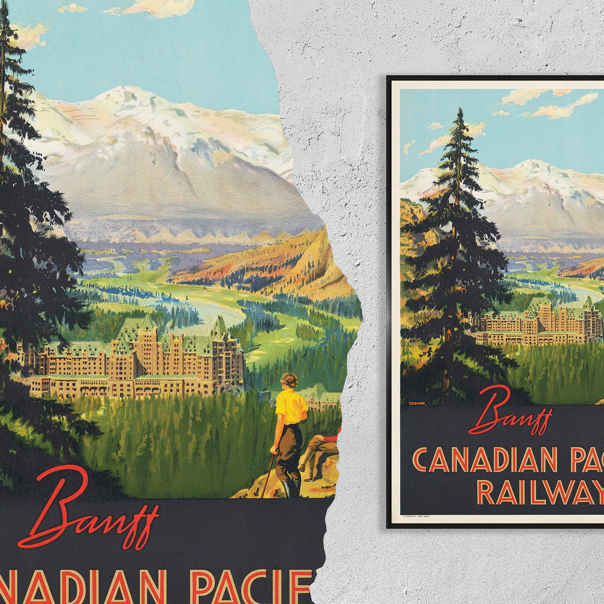 Hochauflösender Druck – A4, A3... 20x30 Zoll... Canadian Pacific Railway, Besuchen Sie Banff – Vintage-Fluglinienposter