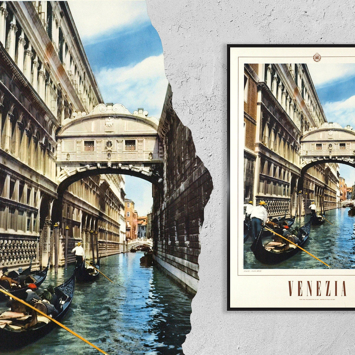 Hi-Res Print - A4, A3...18x27 Zoll... Seufzerbrücke, Venedig, Italien, 1955 - Vintage-Reiseposter