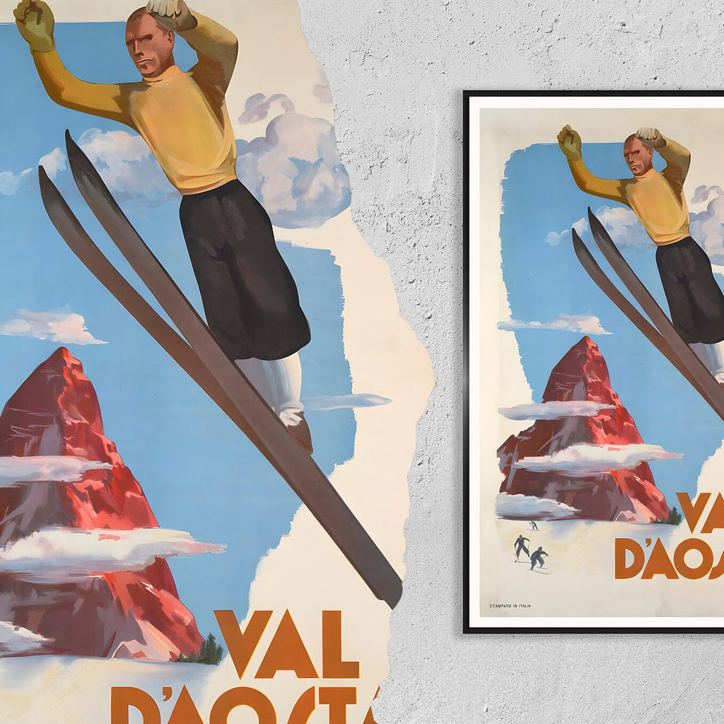 Hi-Res Druck - A4, A3...20x30 Zoll... Ski "Val d'Aosta", Italien - Vintage Wintersport Poster, Pizzi und Pizio Edition