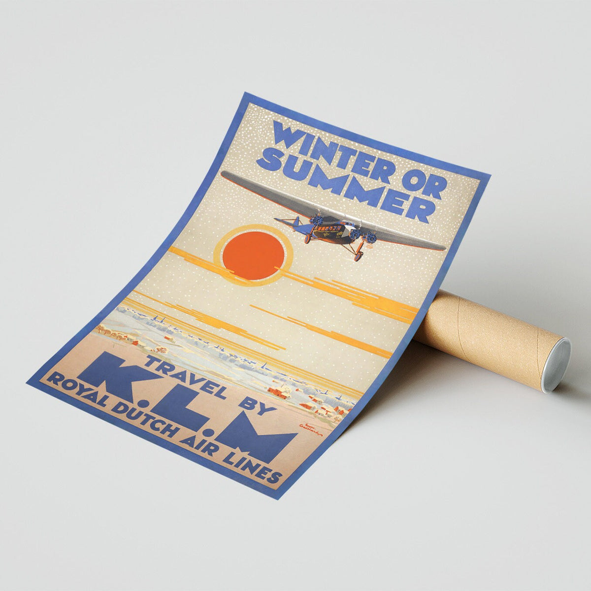 Hochauflösender Druck - A4, A3... 20x30 Zoll... K.L.M. Royal Dutch Air Line, Winter Oder Sommer - Vintage-Fluglinien-Werbeplakat