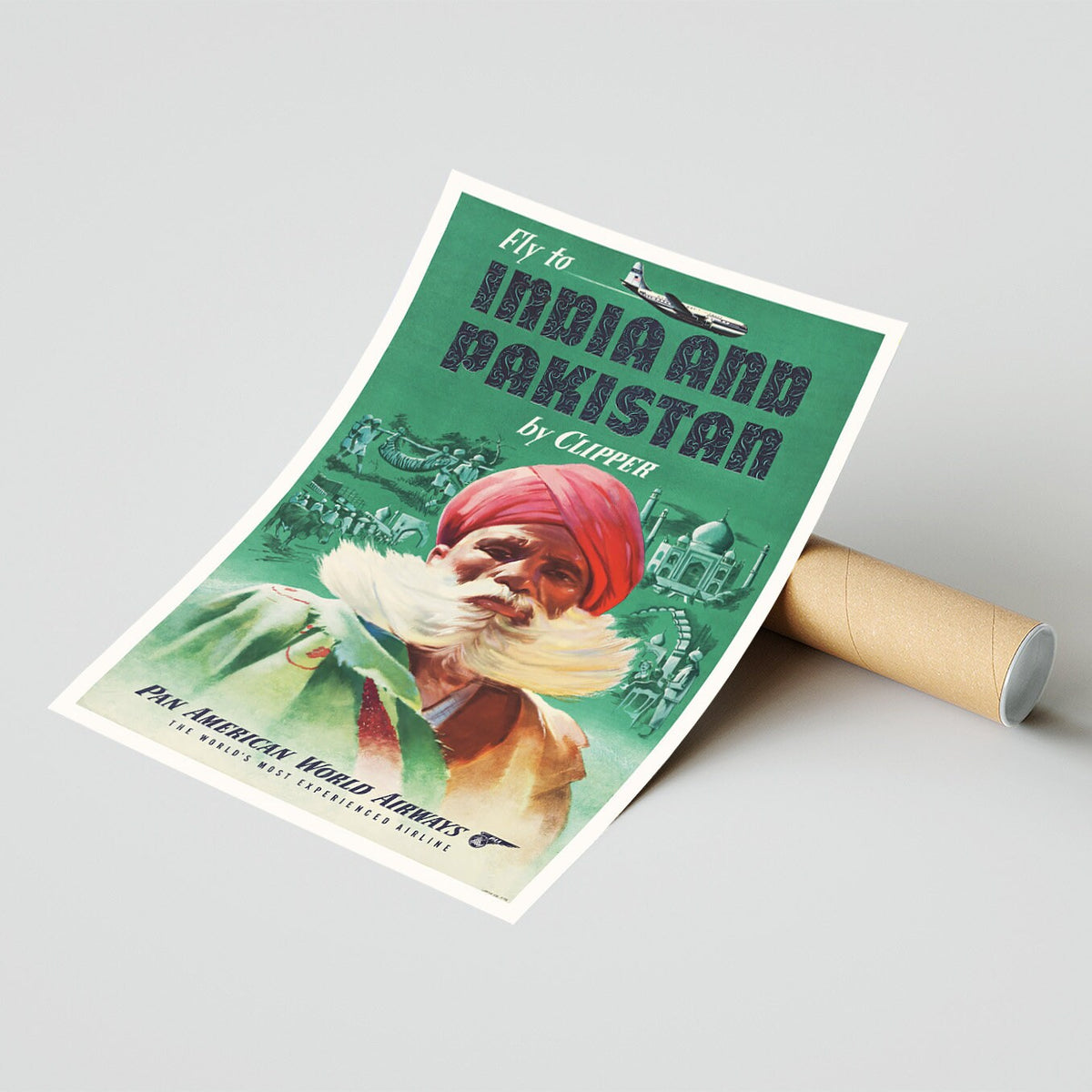 Hi-Res Print - A4, A3...20x30 inch... Pan American World Airways - Fly To India And Pakistan - Vintage Airline Poster