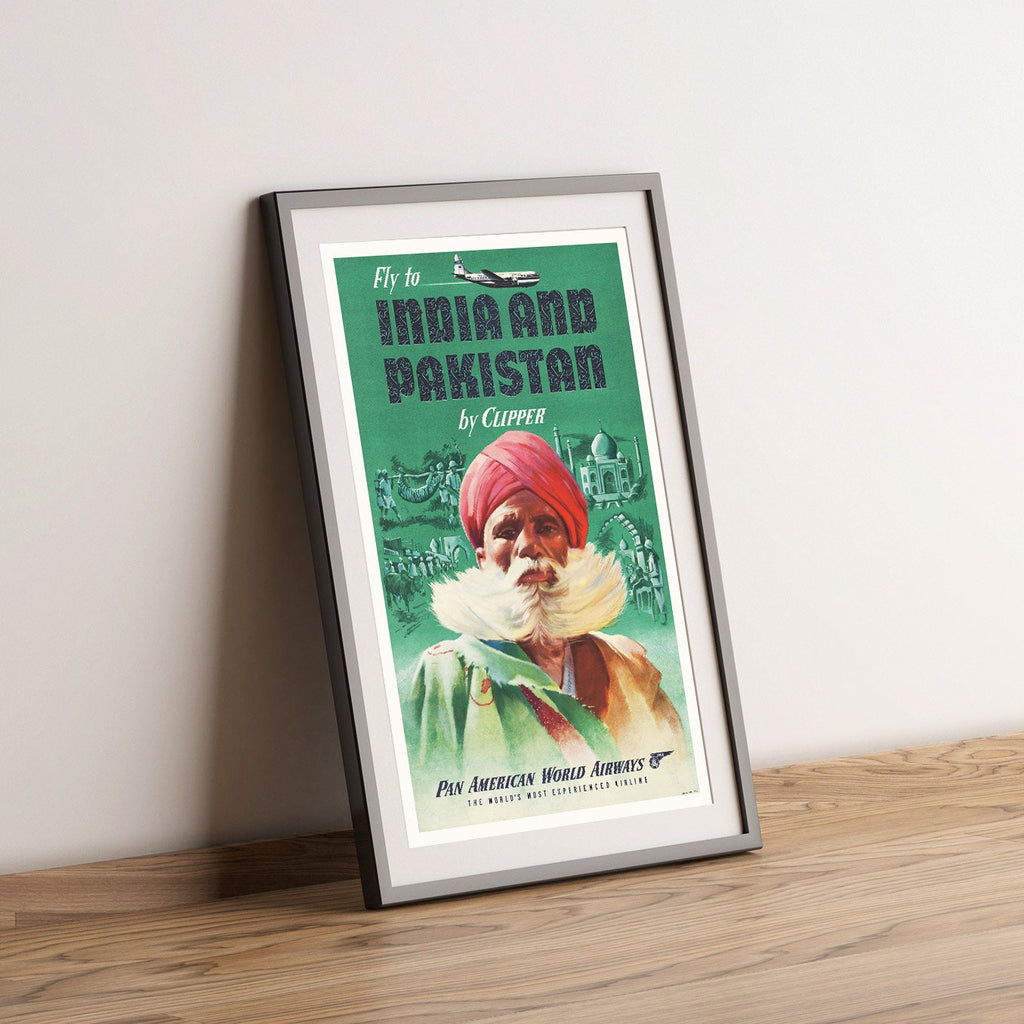Hi-Res Print - A4, A3...20x30 inch... Pan American World Airways - Fly To India And Pakistan - Vintage Airline Poster