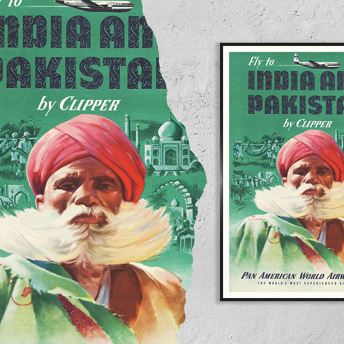 Hi-Res Print - A4, A3...20x30 inch... Pan American World Airways - Fly To India And Pakistan - Vintage Airline Poster
