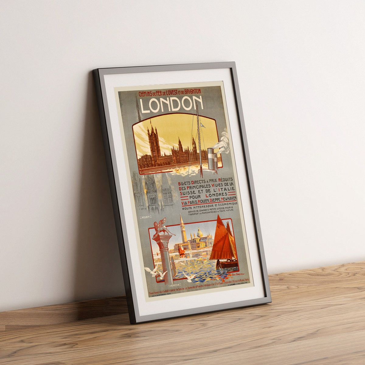 Hi-Res Print - A4, A3...20x30 inch... Chemin de fer de l'Ouest et de Brighton, London - Venezia, 1908 - Vintage Transport-Poster