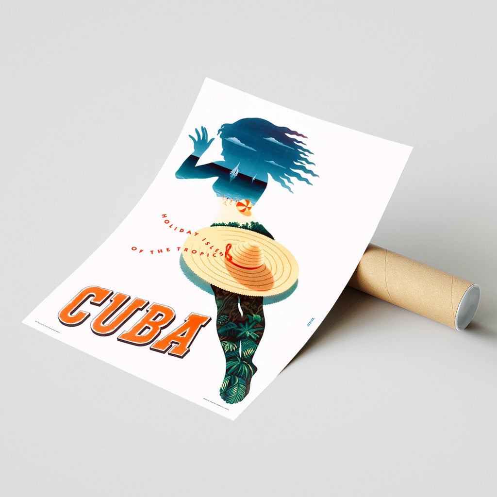 Hochauflösender Druck – A4, A3... 20x30 Zoll... Besuchen Sie Kuba, die Perle der Karibik – Vintage-Reisewerbeposter