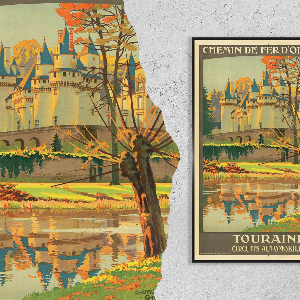 Vintage Kunstdruck - A4, A1...20x30 Zoll... Chemins De Fer D'Orleans, Touraine, Chateau d'Usse - Vintage Transport-Kunstdruck
