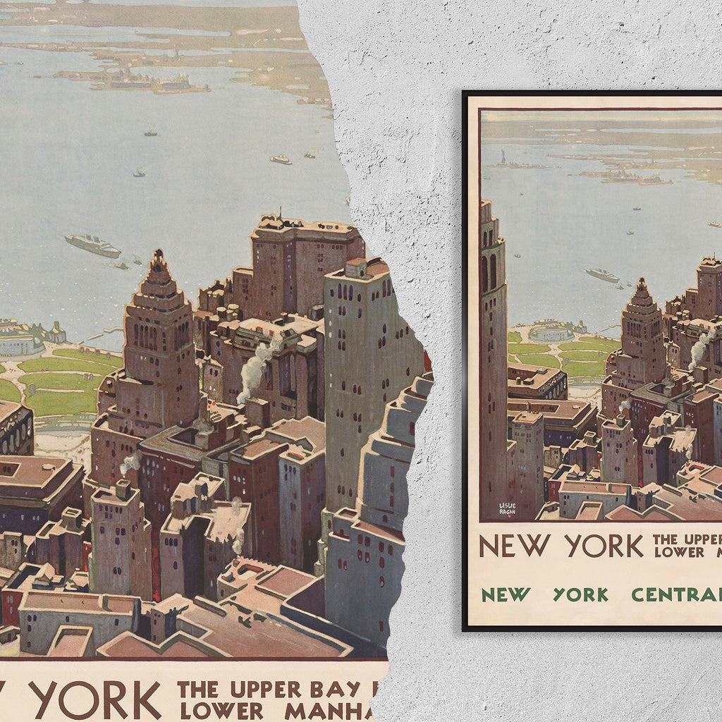 Vintage Fine Art Poster – A4, A1... 20x30 Zoll... Besuchen Sie New York, The Upper Bay From Lower Manhattan – Vintage-Reisewerbedruck