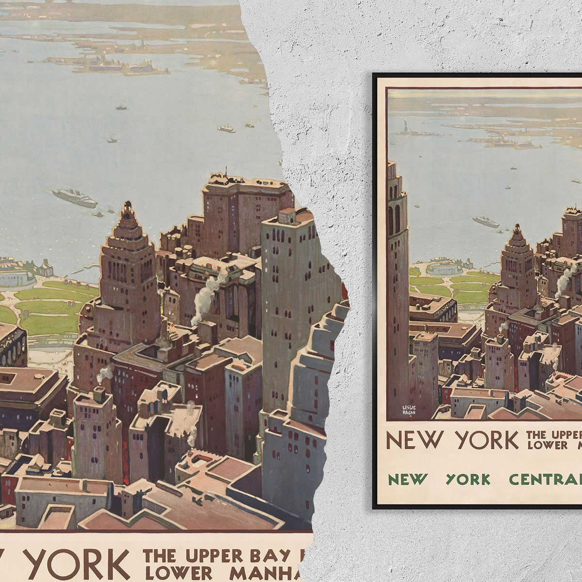 Vintage Fine Art Poster – A4, A1... 20x30 Zoll... Besuchen Sie New York, The Upper Bay From Lower Manhattan – Vintage-Reisewerbedruck