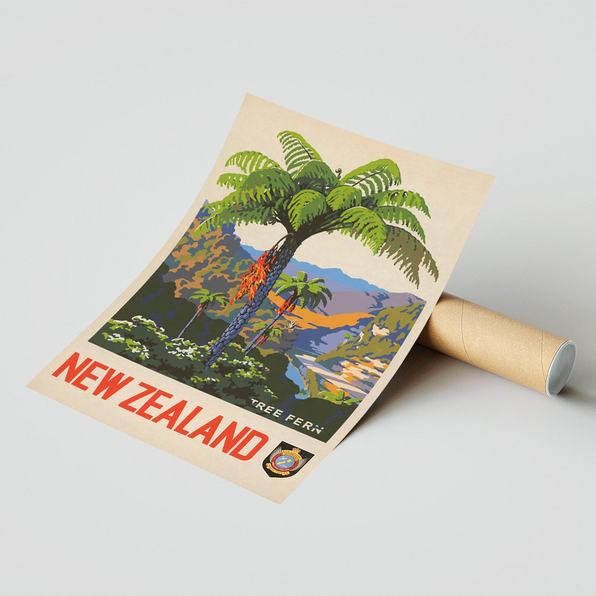 Vintage Fine Art Poster – A4, A1...20x30 inch... Visit New Zealand, Baumfarn – Vintage Reise Kunstdruck