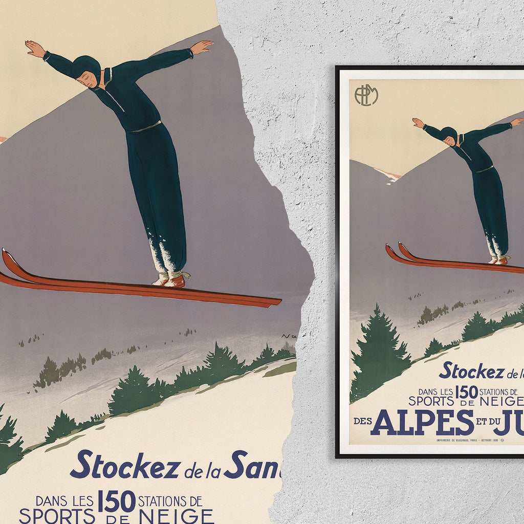 Hi-Res Print - A4, A3...20x30 Zoll... Des Alpes Et De Jura, Sports De Neige, PLM - Vintage Werbung Sportplakat