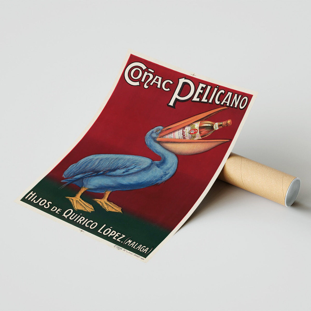 Hochauflösender Druck – A4, A3... 20x30 Zoll... Cognac Pelicano, Hijos De Quirico Lopez, Malaga – Vintage Alkoholgetränke-Poster