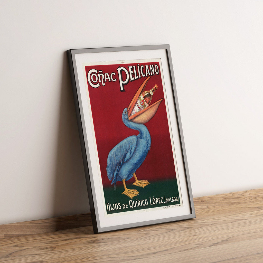 Hochauflösender Druck – A4, A3... 20x30 Zoll... Cognac Pelicano, Hijos De Quirico Lopez, Malaga – Vintage Alkoholgetränke-Poster