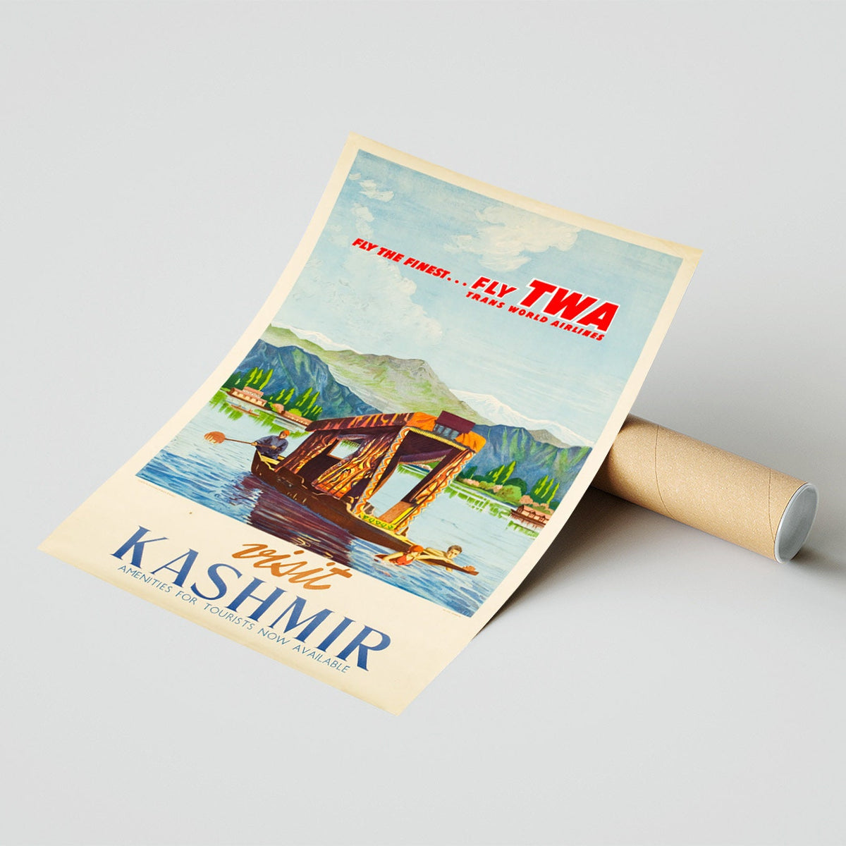 Vintage Kunstdruckposter – A4, A1... 20x30 Zoll... Fliege TWA, Besuche Kaschmir, Fliege mit den Besten, 1950 – Vintage-Werbung Fluggesellschaften-Druck
