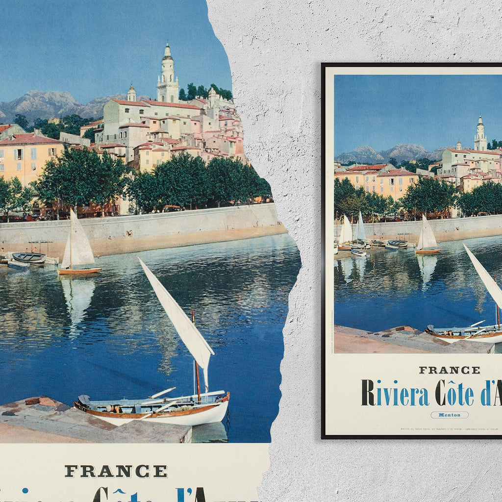 Hi-Res-Druck - A4, A3... 20x30 Zoll... Menton, Riviera, Côte d'Azur, Ph. Petit, 1950 - Vintage-Airline-Werbeplakat