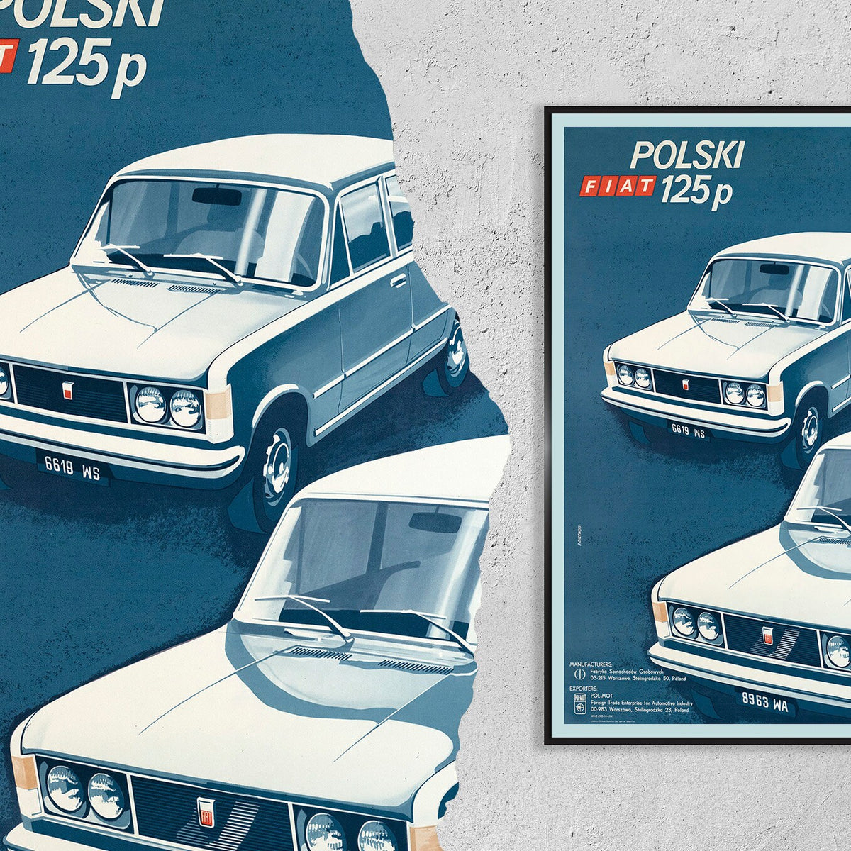 Hi-Res Druck - A4, A3...20x30 Zoll... Fiat, Polsky 125p, 1970 - Auto Werbeplakat