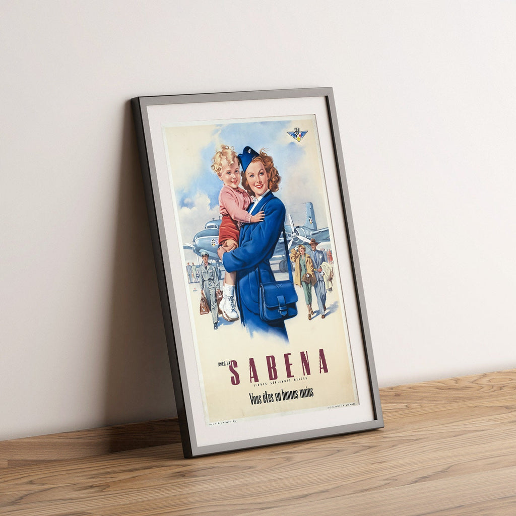 Vintage Kunstdruck - A4, A1...20x30 Zoll... Mit Sabena sind Sie in guten Händen, 1950 - Airline Print