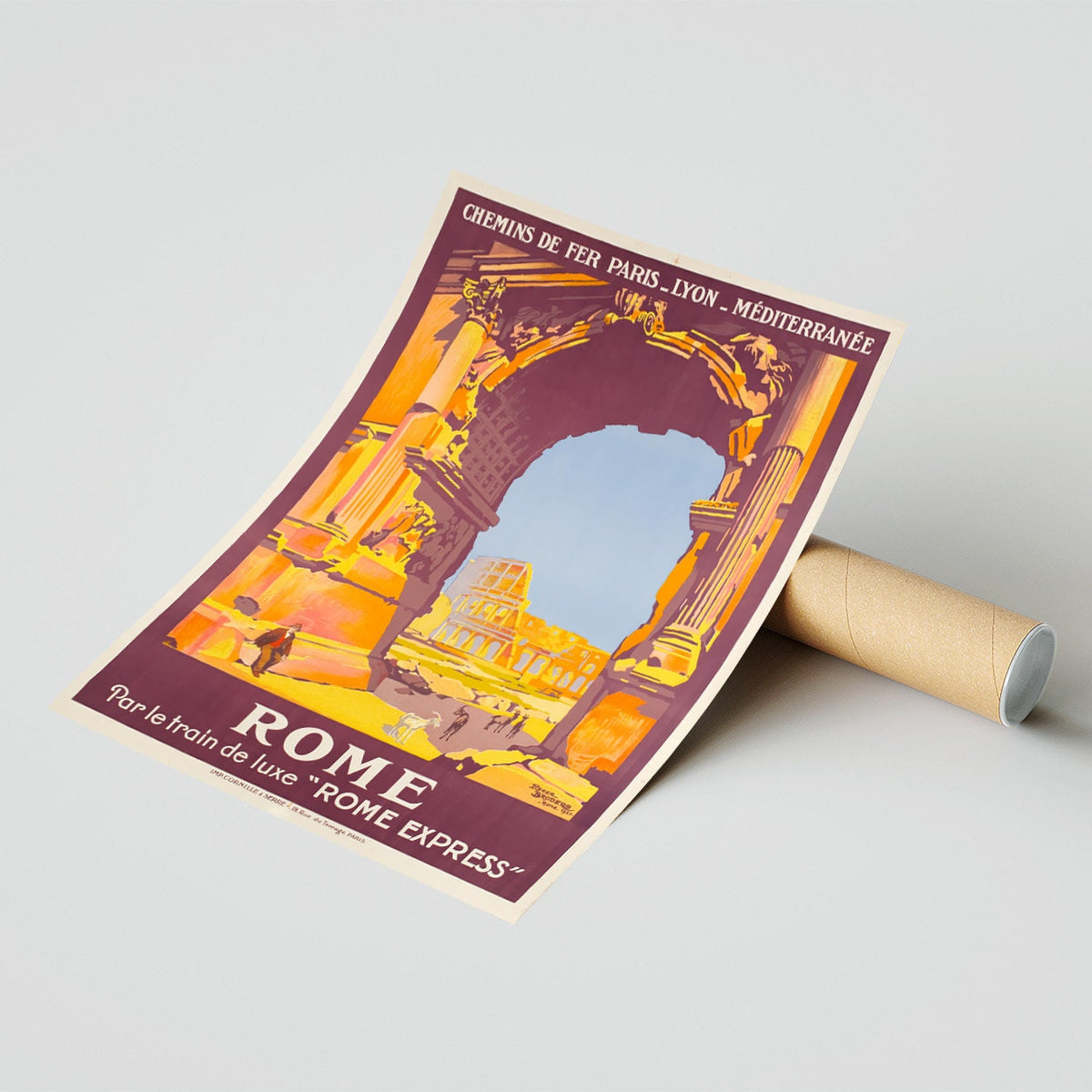 Hochauflösender Druck – A4, A3...20x30 Zoll... Rom mit dem Luxuszug Rome Express, PLM, von Roger Broders – Reiseplakat